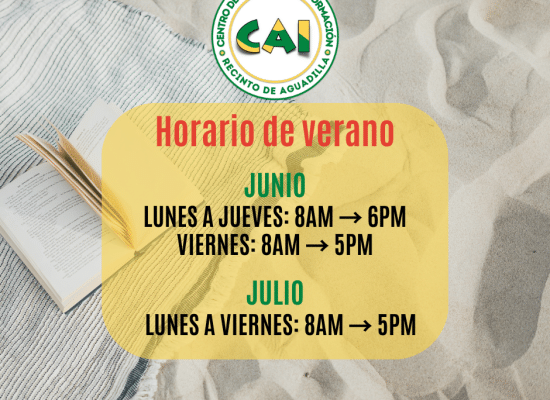 Horario del CAI (Biblioteca) durante Verano 2025