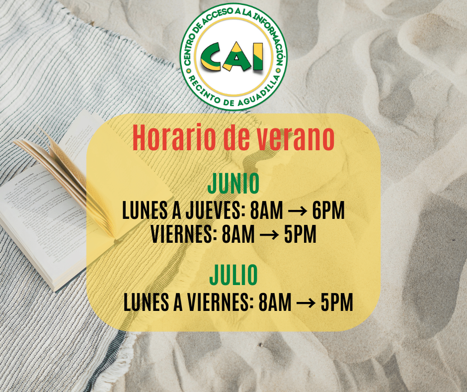 Horario del CAI (Biblioteca) durante Verano 2025